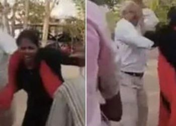 കോടതി പരിസരത്തിട്ട് സ്ത്രീയെ മർദ്ദിച്ച് ഭർത്താവിന്റെ അഭിഭാഷകൻ ; ആക്രമണം ആളുകൾ നോക്കി നിൽക്കെ