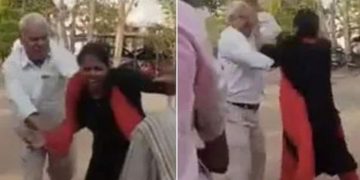 കോടതി പരിസരത്തിട്ട് സ്ത്രീയെ മർദ്ദിച്ച് ഭർത്താവിന്റെ അഭിഭാഷകൻ ; ആക്രമണം ആളുകൾ നോക്കി നിൽക്കെ