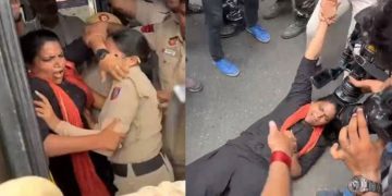 ഡൽഹിയിലും സംഘർഷം ; ജെബി മേത്തർ എംപിയെ റോഡിലൂടെ വലിച്ചിഴച്ചു