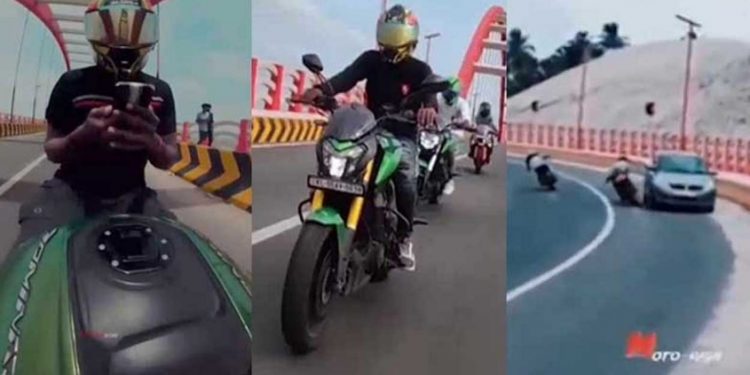പാലത്തില്‍ ബൈക്ക് അഭ്യാസം ; അപകടം ഒഴിവായത് തലനാരിഴയ്ക്ക്