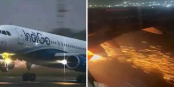 ചിറകിൽ നിന്ന് തീപ്പൊരി ; ദില്ലിയിൽ ഇൻഡി​ഗോ വിമാനം തിരിച്ചിറക്കി