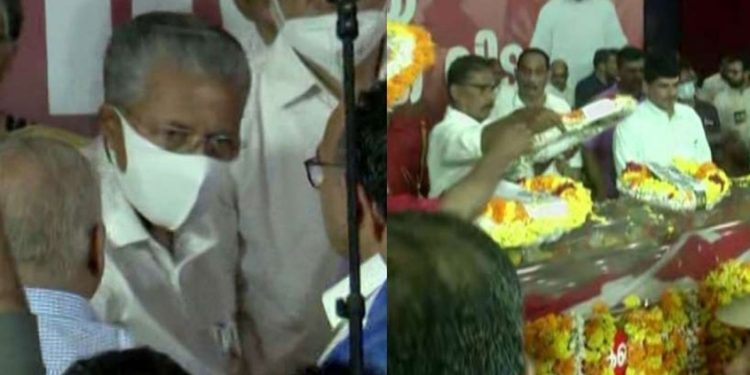 പ്രിയ സഖാവിന് അന്ത്യാഞ്ജലി അർപ്പിച്ച് മുഖ്യമന്ത്രി; ആദരമേകി പൊലീസും