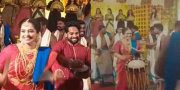 വിവാഹ വേഷത്തിൽ ചെണ്ടയിൽ കൊട്ടിക്കയറി വധു, കൂട്ടിന് അച്ഛനും വരനും – വൈറൽ വീഡിയോ