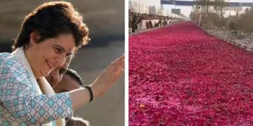 ആറായിരം കിലോ​ റോസാപ്പൂക്കൾ; പ്രിയങ്കക്ക് ഊഷ്മള വരവേൽപ്പ്