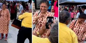 ആള്‍ത്തിരക്കിനിടയില്‍ ഭാര്യയുടെ ചിത്രമെടുക്കാന്‍ ശ്രമിക്കുന്ന ഭര്‍ത്താവ്; വൈറലായി ഒരു വീഡിയോ