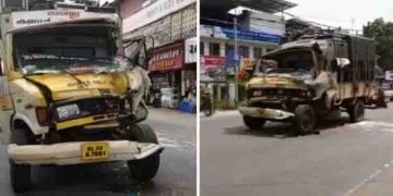 ഗാനമേള ട്രൂപ്പിന്റെ ടെമ്പോ വാൻ സ്വകാര്യ ബസിന്റെ പിന്നിലിടിച്ച് അപകടം; മൂന്ന് പേർക്ക് പരിക്ക്