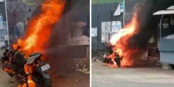 ആലുവ മാർത്താണ്ഡവർമ്മ പാലത്തിൽ ഓടുന്ന ബൈക്കിന് തീ പിടിച്ചു