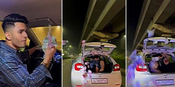 ഓടുന്ന കാറില്‍നിന്ന് നോട്ടുകള്‍ എറിഞ്ഞു ; യുവാവിനെതിരെ കേസ്