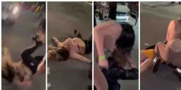 സ്ത്രീകള്‍ തമ്മില്‍ത്തല്ലുന്നതിനിടെ സെക്യൂരിറ്റി ഉദ്യോഗസ്ഥന്‍ ഒരു സ്ത്രീയെ എടുത്തെറിഞ്ഞു; വീഡിയോ