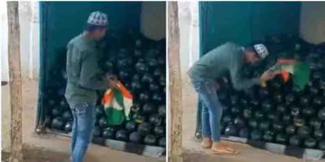 ദേശീയപതാക ഉപയോഗിച്ച് പഴങ്ങളിലെ പൊടി തട്ടി; യുവാവിന്റെ ദൃശ്യങ്ങളില്‍ പൊലീസ് അന്വേഷണം