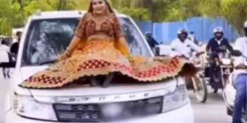 എസ്‍യുവിയുടെ ബോണറ്റില്‍ കയറി ഇരുന്ന് വിവാഹ റീല്‍ ഷൂട്ട്; വീഡിയോ വൈറല്‍, പിന്നാലെ പിഴയിട്ട് പോലീസും