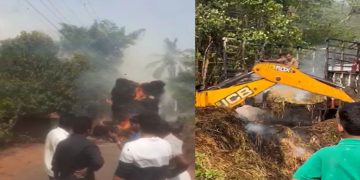 കാസര്‍കോഡ് വൈക്കോലുമായി പോവുകയായിരുന്ന ലോറിക്ക് തീപിടിച്ചു