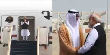 പ്രധാനമന്ത്രി നരേന്ദ്ര മോദി യുഎഇയിൽ എത്തി; അബുദാബി കിരീടവകാശി ഷെയ്ഖ് ഖാലിദ് സ്വീകരിച്ചു