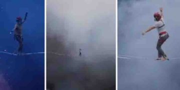 പൊട്ടിത്തെറിക്കുന്ന അഗ്നിപര്‍വ്വതത്തിന് മുകളിലൂടെ നടന്ന് ലോക റെക്കാര്‍ഡ്; വൈറല്‍ വീഡിയോ