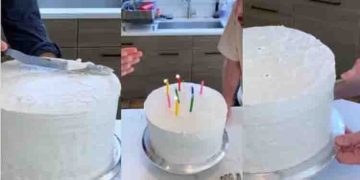 കണ്ടാല്‍ വെറും വൈറ്റ് കേക്ക്, മുറിച്ചപ്പോള്‍ ഞെട്ടി; ഇത് സുഹൃത്തിന്‍റെ പിറന്നാള്‍ സര്‍പ്രൈസ്; വീഡിയോ വൈറല്‍