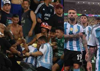 അർജന്റീന-ബ്രസീൽ ആരാധകർ തമ്മിൽ ഏറ്റുമുട്ടൽ; മത്സരം വൈകി