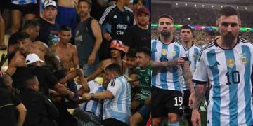 അർജന്റീന-ബ്രസീൽ ആരാധകർ തമ്മിൽ ഏറ്റുമുട്ടൽ; മത്സരം വൈകി