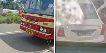 കാറിലെത്തിയ സ്ത്രീകൾ കെഎസ്ആർടിസി ബസിന്റെ ഹെഡ്‍ലൈറ്റ് അടിച്ചുതകർത്തു