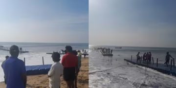 ഉദ്ഘാടനം ചെയ്ത് 2 മാസം ; ചാവക്കാട്ടെ ഫ്ലോട്ടിങ് ബ്രിഡ്ജ് തകര്‍ന്ന് രണ്ടായി