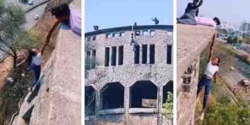 ‘എല്ലാം റീൽസിന് വേണ്ടി’; കെട്ടിടത്തിന്‍റെ മുകളിൽ നിന്നും ഒറ്റക്കൈയിൽ തൂങ്ങിക്കിടക്കുന്ന പെണ്‍കുട്ടിയുടെ വീഡിയോ