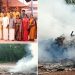 ‘ഗുരുവായൂർ അമ്പല നടയിൽ’ സെറ്റിന്റെ അവശിഷ്ടങ്ങൾ കൂടിയിട്ടു കത്തിച്ചു; എലൂരിൽ മാലിന്യപ്പുക, ഫയർഫോഴ്സെത്തി അണച്ചു