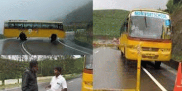 മൂന്നാർ ഗ്യാപ്പ് റോഡിലൂടെ നിരോധനം മറികടന്നെത്തിയ സ്കൂൾ ബസ് പോലീസ് തടഞ്ഞു