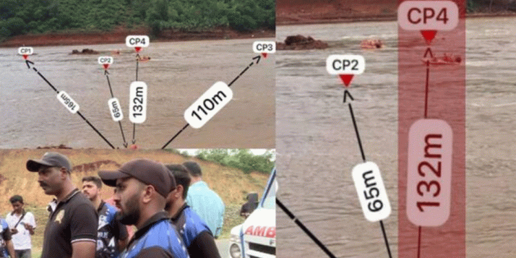 നദിക്കടിയിൽ ലോറി ചെളിയിൽ പുതഞ്ഞ നിലയിൽ, നാലാം സിഗ്നലിൽ സ്ഥിരീകരണം