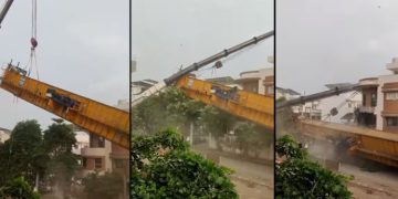 സൂറത്തിൽ മെട്രോ നിർമ്മാണത്തിനിടെ കൂറ്റൻ ക്രെയിൻ കെട്ടിടത്തിന് മുകളിലേക്ക് വീണു