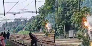 ഹരിപ്പാട് റെയിൽവേ സ്റ്റേഷനിലേക്ക് ട്രെയിനെത്താൻ മിനിറ്റുകൾ മാത്രം, വൈദ്യുതി ലൈനിൽ മരം വീണ് തീ പടര്‍ന്നു
