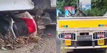 യുവാക്കളെ ഇടിച്ചുതെറിപ്പിച്ചു, സ്കൂട്ടറുമായി ലോറി പാ‌ഞ്ഞത് ആറു കിലോമീറ്റര്‍, വൈദ്യുതി പോസ്റ്റിലും ഇടിച്ചു