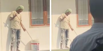 ജോലിക്കിടയിൽ ദേശീയഗാനം കേട്ട പെയിൻറിംഗ് തൊഴിലാളി ചെയ്തത് കണ്ടോ; വൈറലായി വീഡിയോ