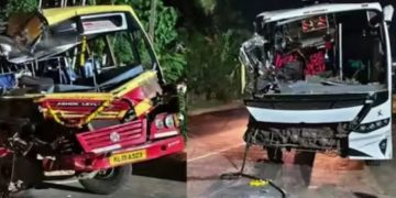 വാഴത്തോപ്പില്‍ സ്വകാര്യ ബസും കാറും കൂട്ടിയിടിച്ചുണ്ടായ അപകടത്തില്‍ മൂന്നുപേര്‍ക്ക് പരിക്ക്