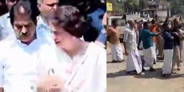 പ്രിയങ്ക ഗാന്ധിക്ക് നേരെ കരിങ്കൊടി കാണിച്ച് സിപിഎം ; രാധയുടെയും എം എൻ വിജയന്റെയും വീടുകൾ സന്ദർശിച്ചു