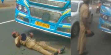 വിദ്യാർഥികളെ കയറ്റാതെ പോവാനൊരുങ്ങിയ സ്വകാര്യ ബസ് റോഡിൽ കിടന്ന് തടഞ്ഞ് ട്രാഫിക് ഡ്യൂട്ടിയിലുണ്ടായിരുന്ന ഹോം ഗാർഡ്